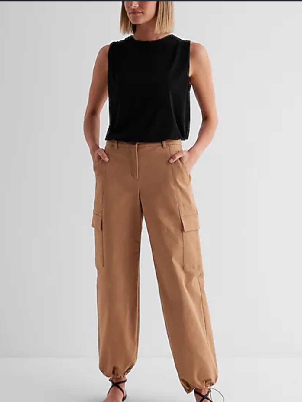 Express High Waisted Cargo Convetible Jogger Pants in Clay Brown 6S
